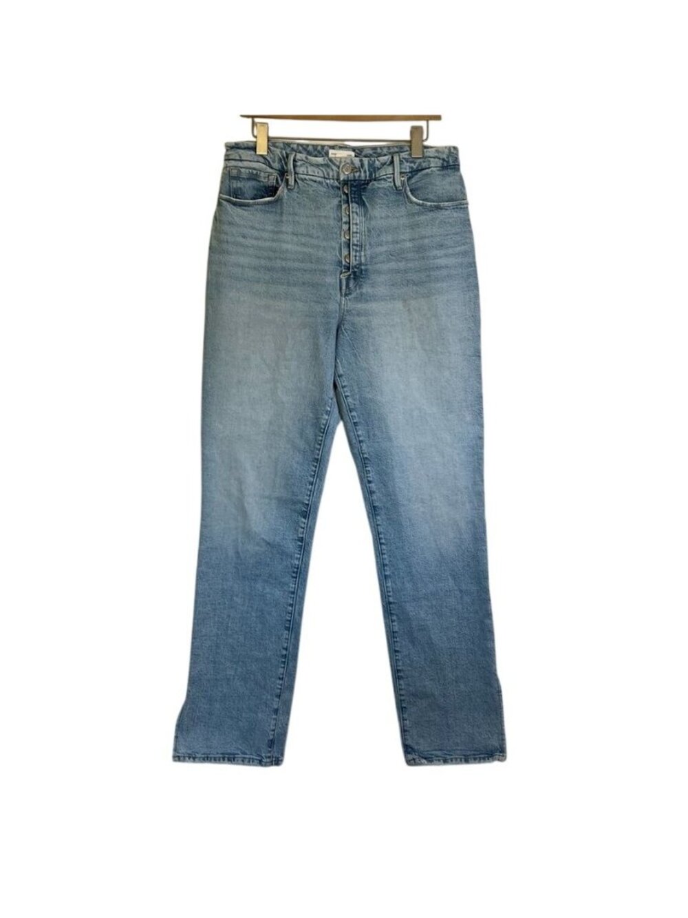 Good American Sz 14 Jeans 90s High Waist Relaxed Straight Button Fly Split Hem